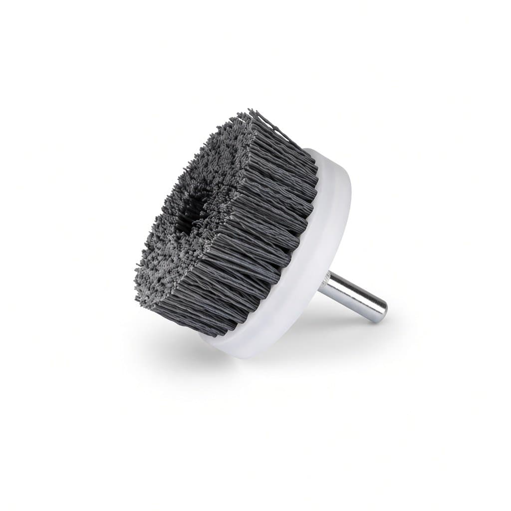 Stem-Mounted Abrasive Nylon Disc Brush, 6 mm Steel Stem, 120×50 mm